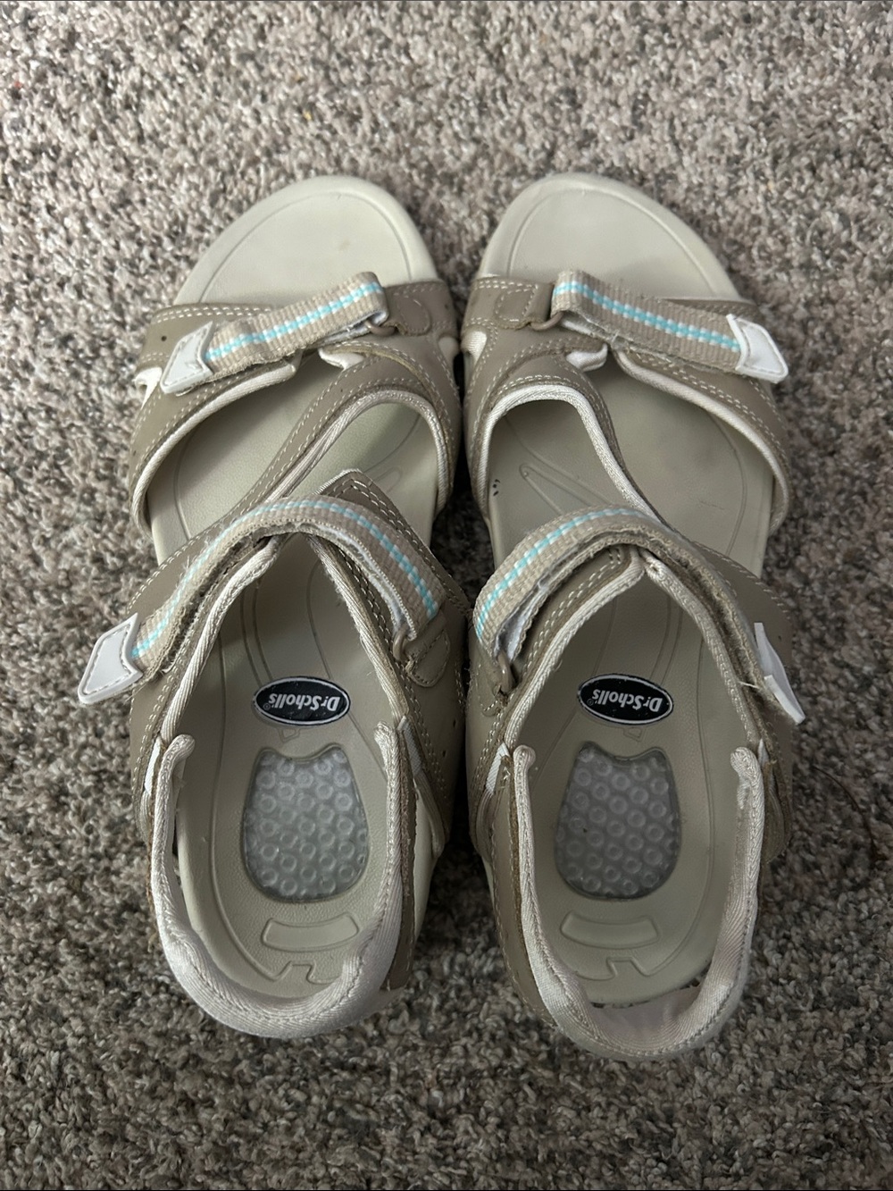 Dr. Scholl's Women’s‎ Tan Sandals with Light Blue Stripe, Size 8.5